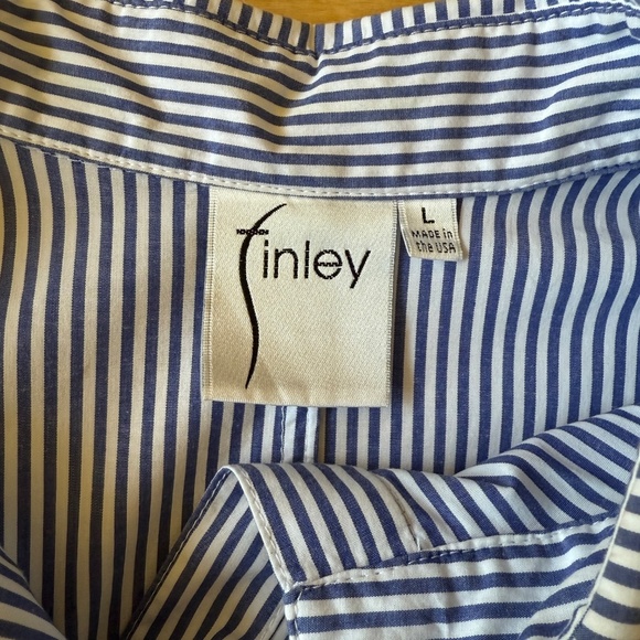 FINLEY STRIPED TIE WAIST COTTON BLEND MIDI SHIRTDRESS COASTAL NAUTICAL A LINE LG - Picture 11 of 12